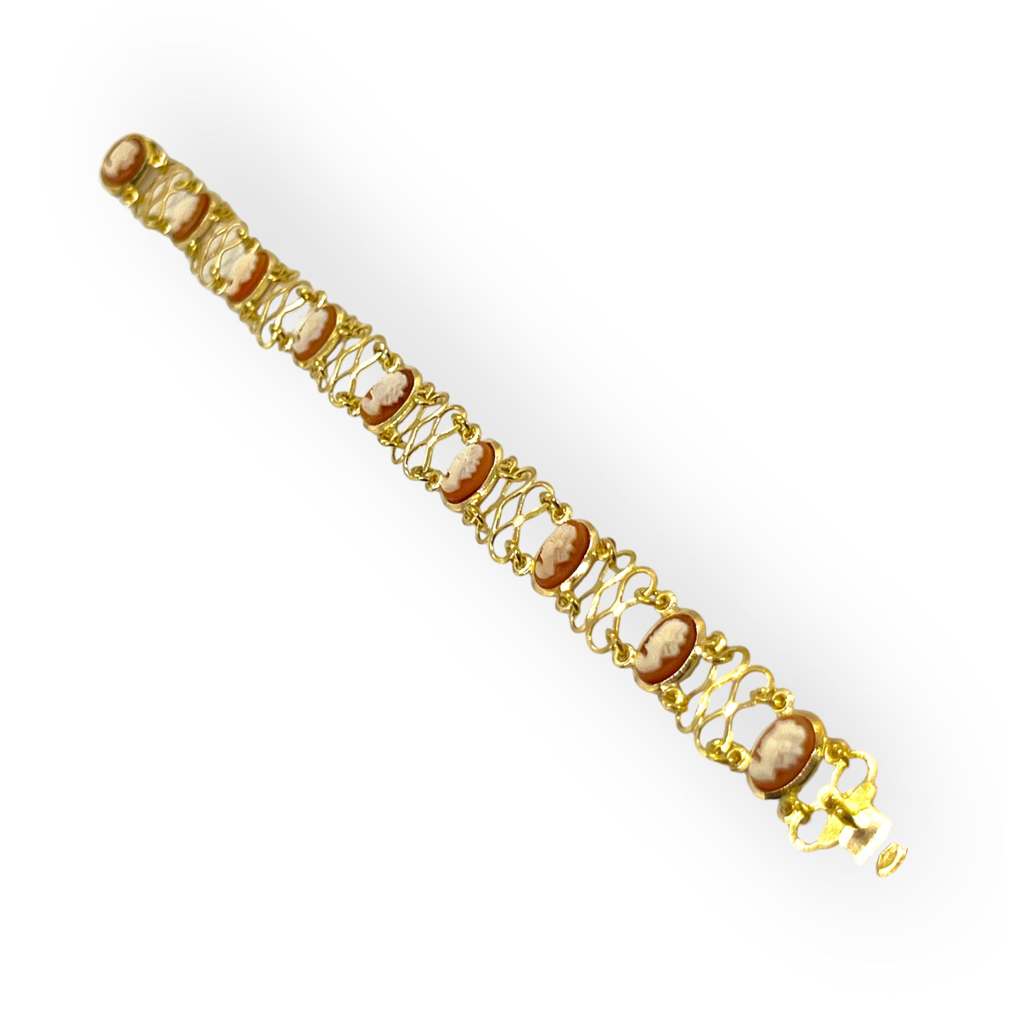 18K Gold Infinity Link Bracelet - Conch Shell Cameo
