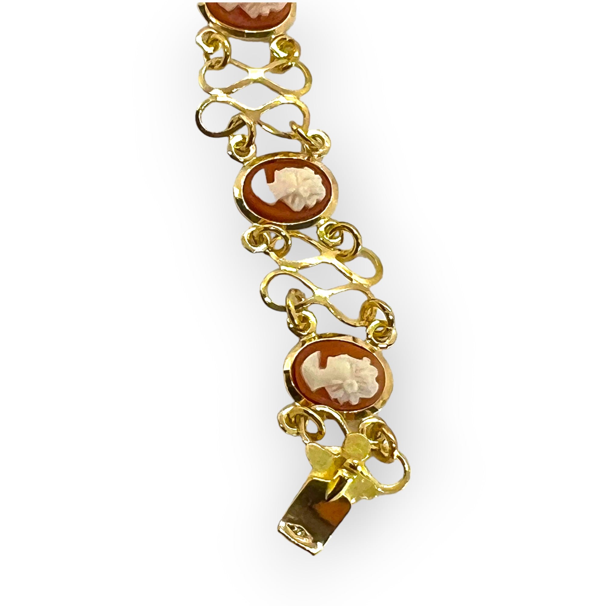 18K Gold Infinity Link Bracelet - Conch Shell Cameo