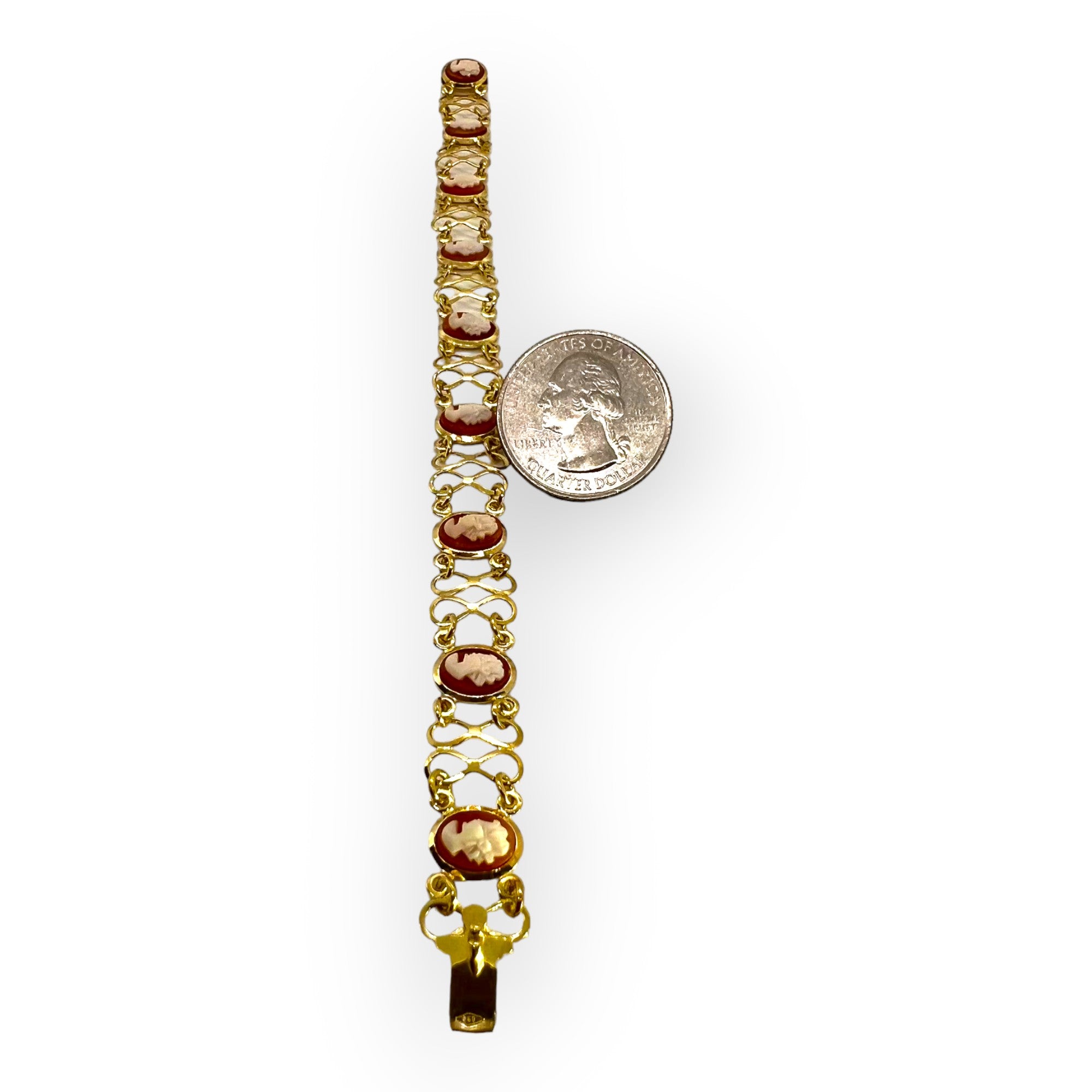 18K Gold Infinity Link Bracelet - Conch Shell Cameo