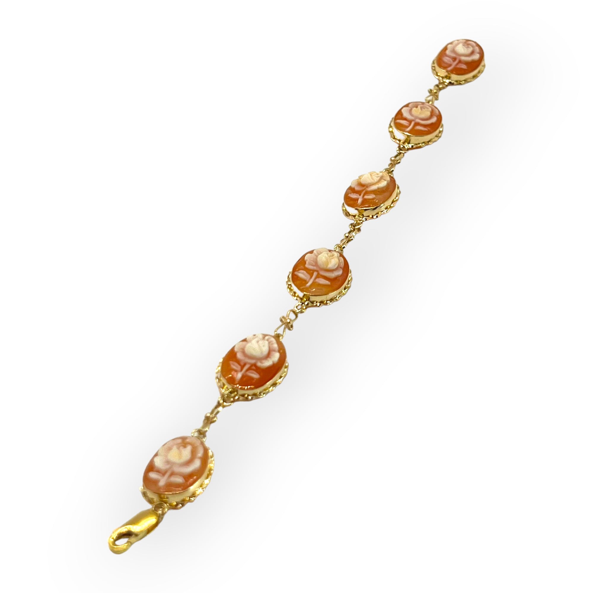 14K Gold Conch Shell Rose Cameo Link bracelet