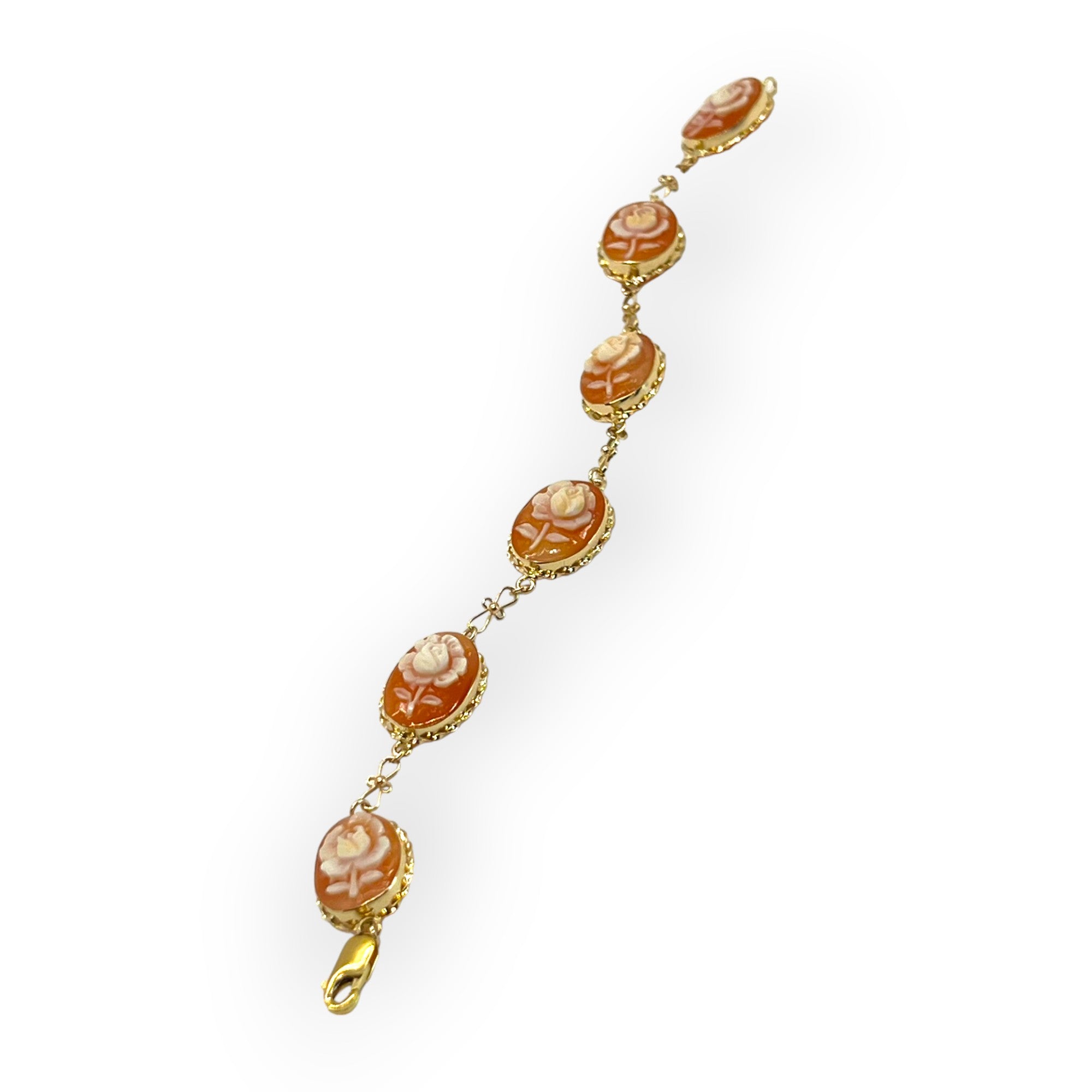 14K Gold Conch Shell Rose Cameo Link bracelet