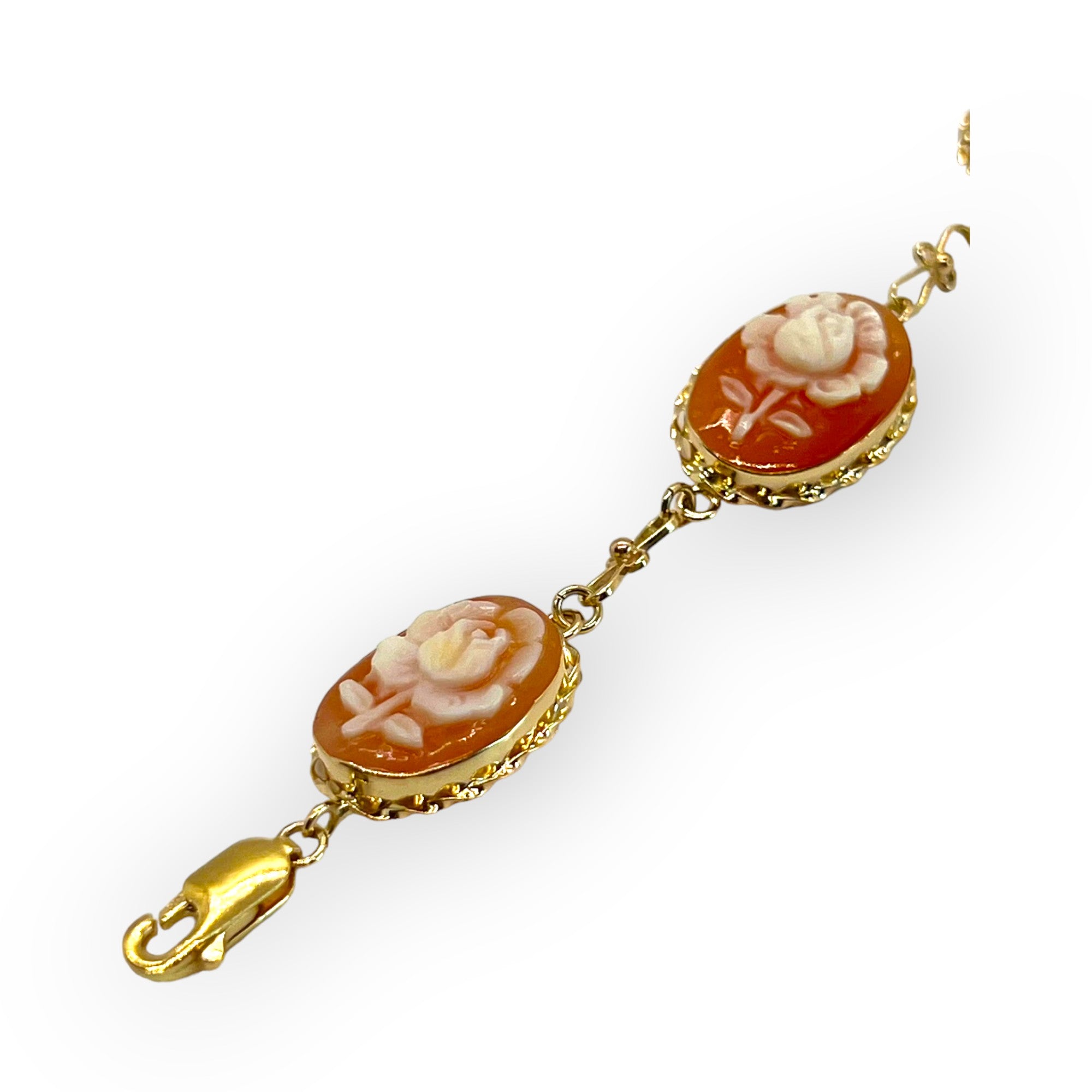 14K Gold Conch Shell Rose Cameo Link bracelet