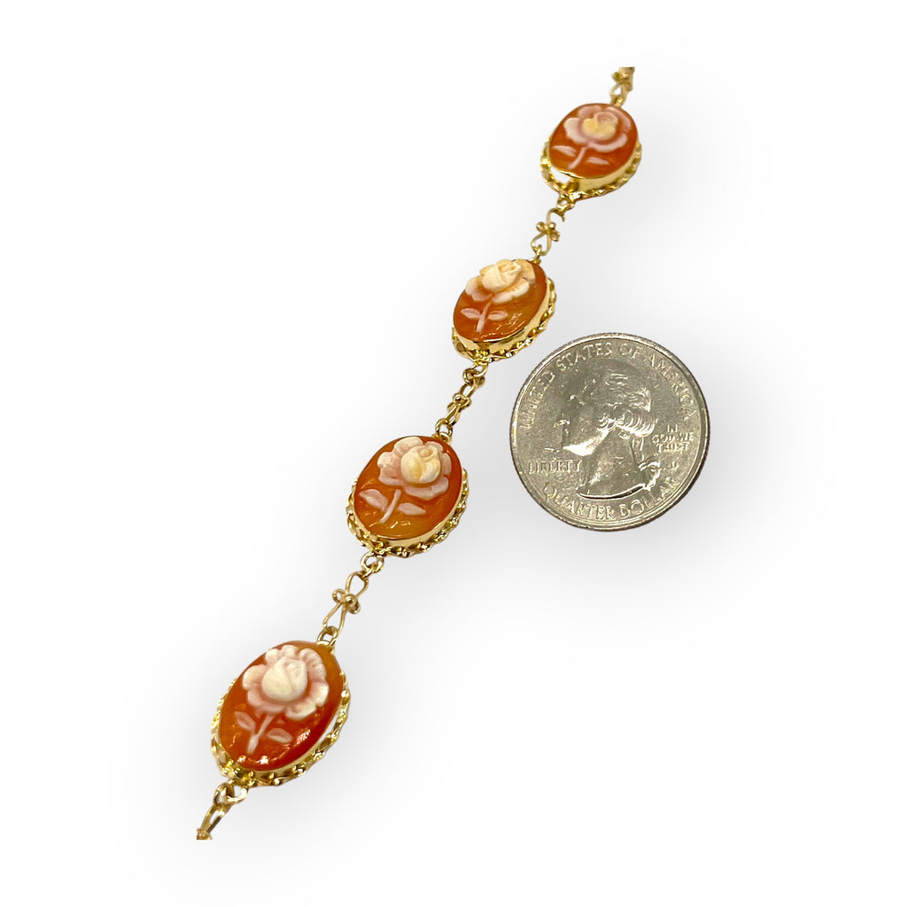 14K Gold Conch Shell Rose Cameo Link bracelet