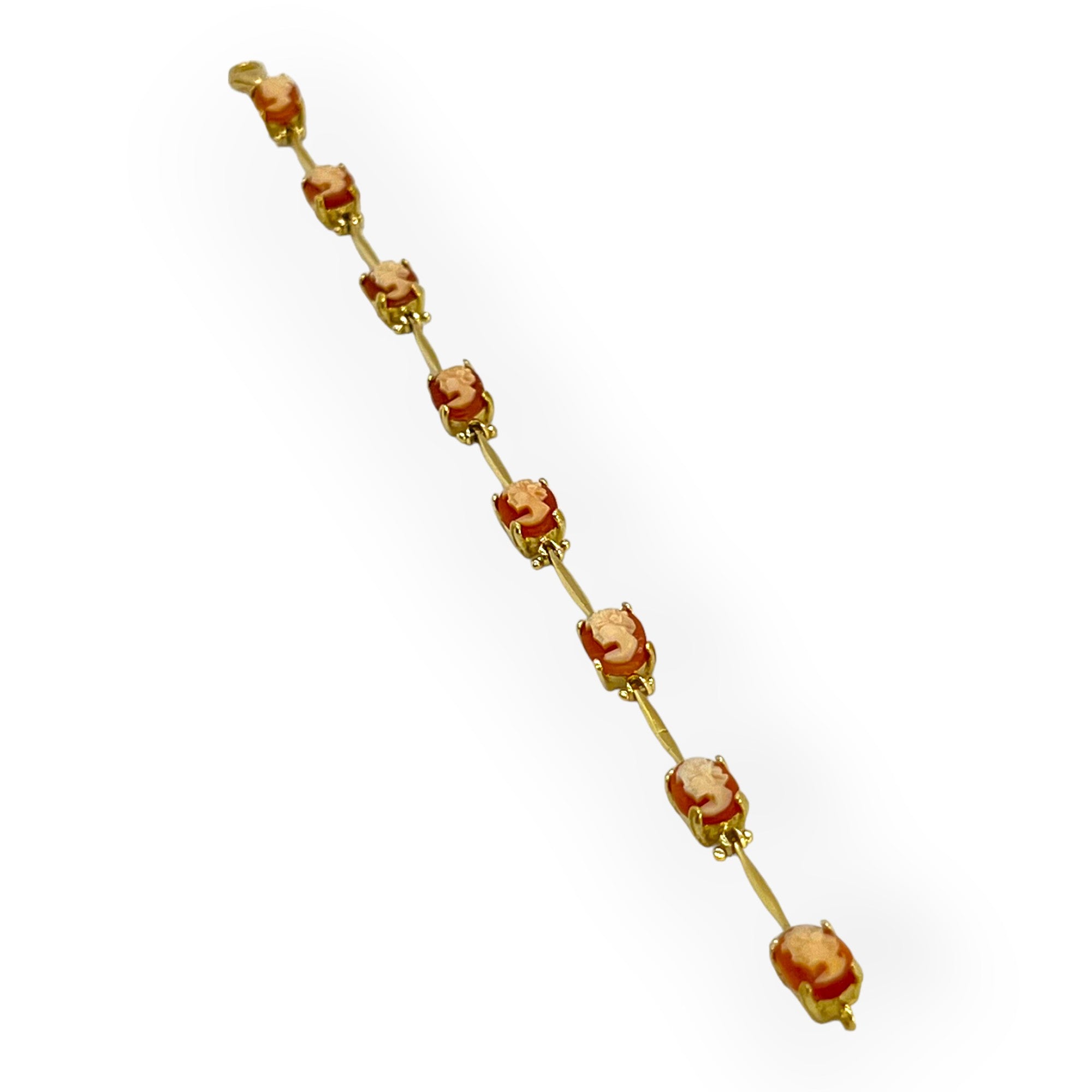 14K Gold Bar Link Conch Shell Cameo Bracelet