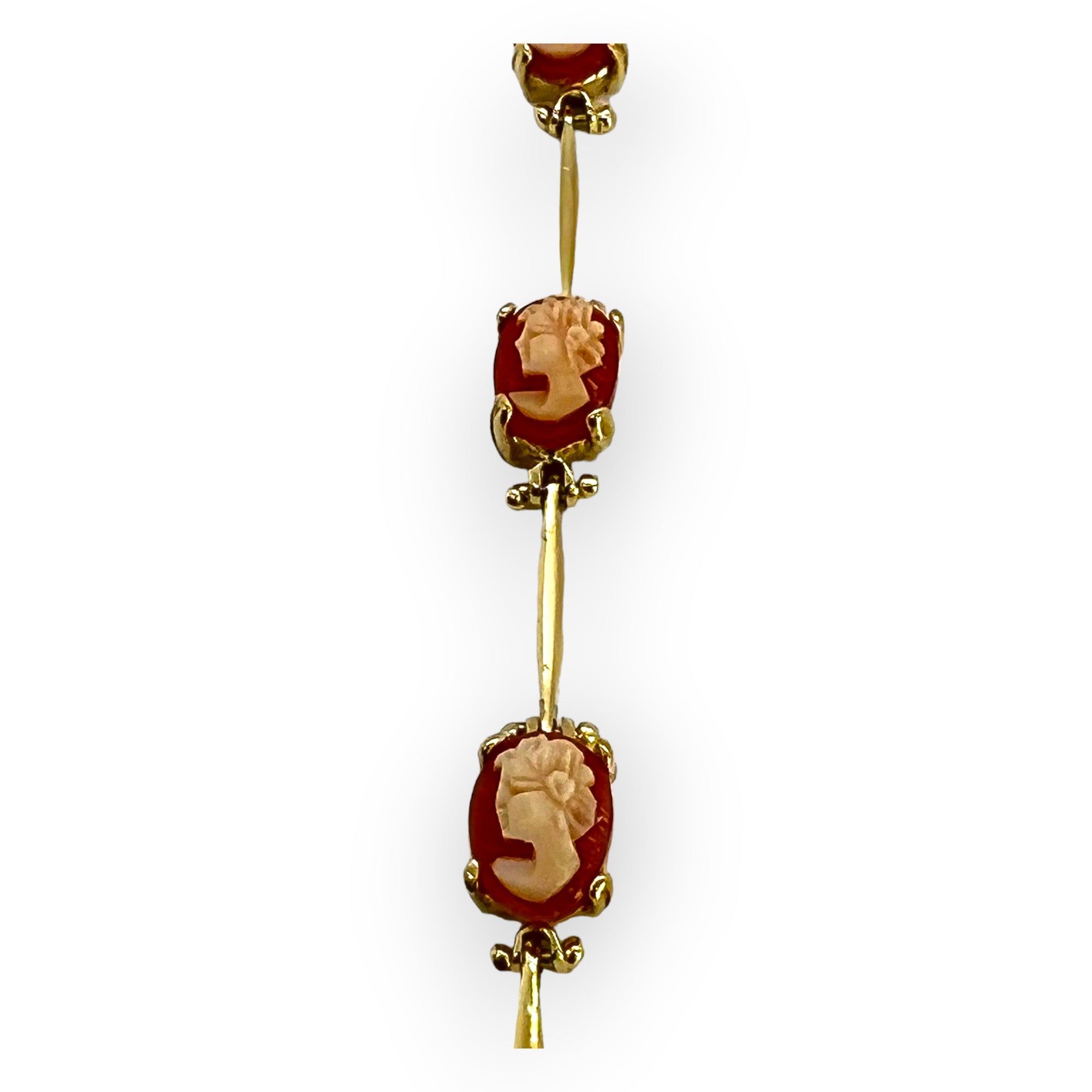 14K Gold Bar Link Conch Shell Cameo Bracelet