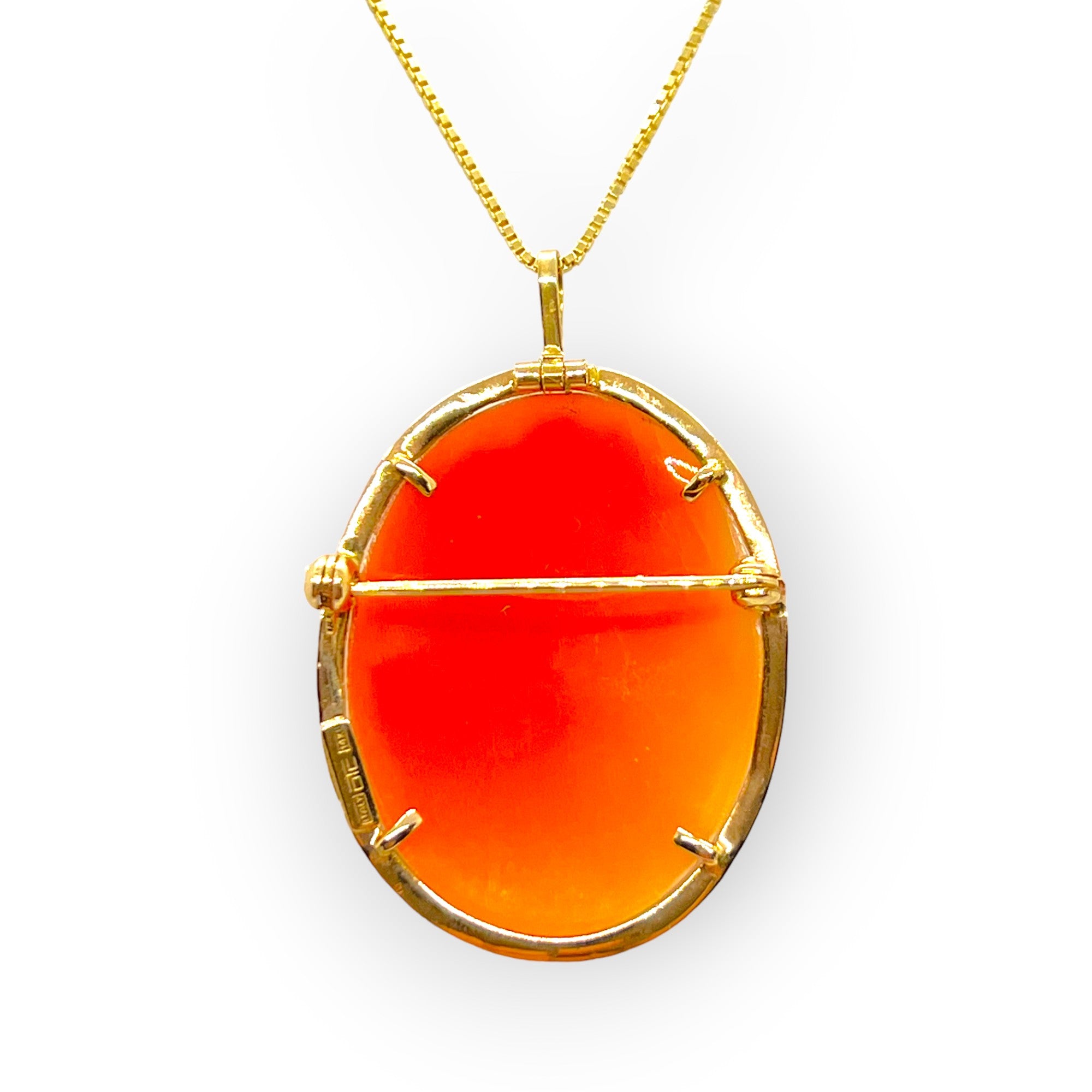 14K Gold "Woman Profile" Conch Shell Cameo Pendant