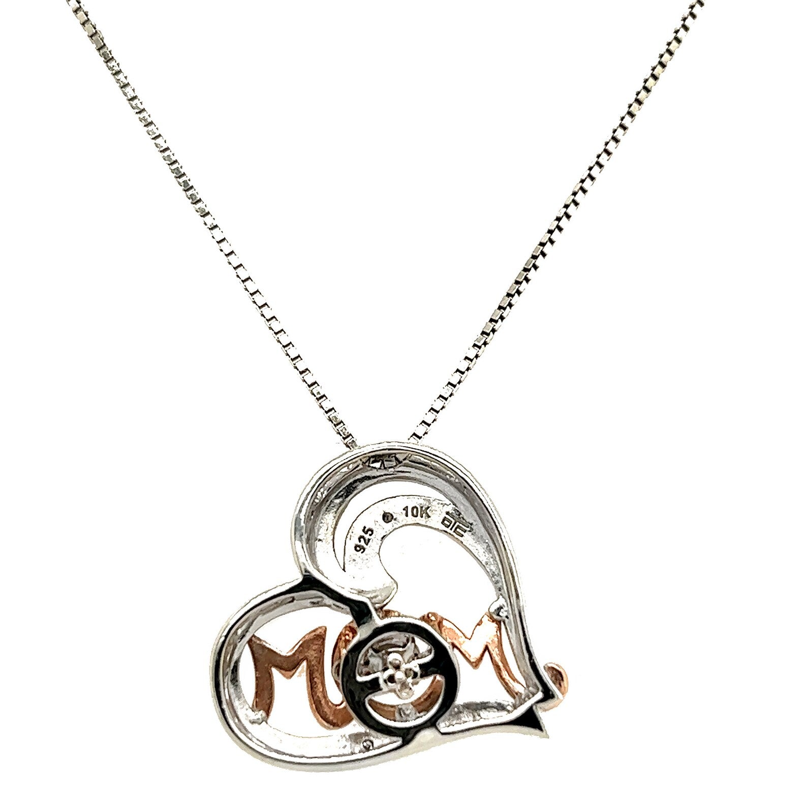 10K Rose Gold and Silver Mom Pendant with 'Rocking Diamond' Accent