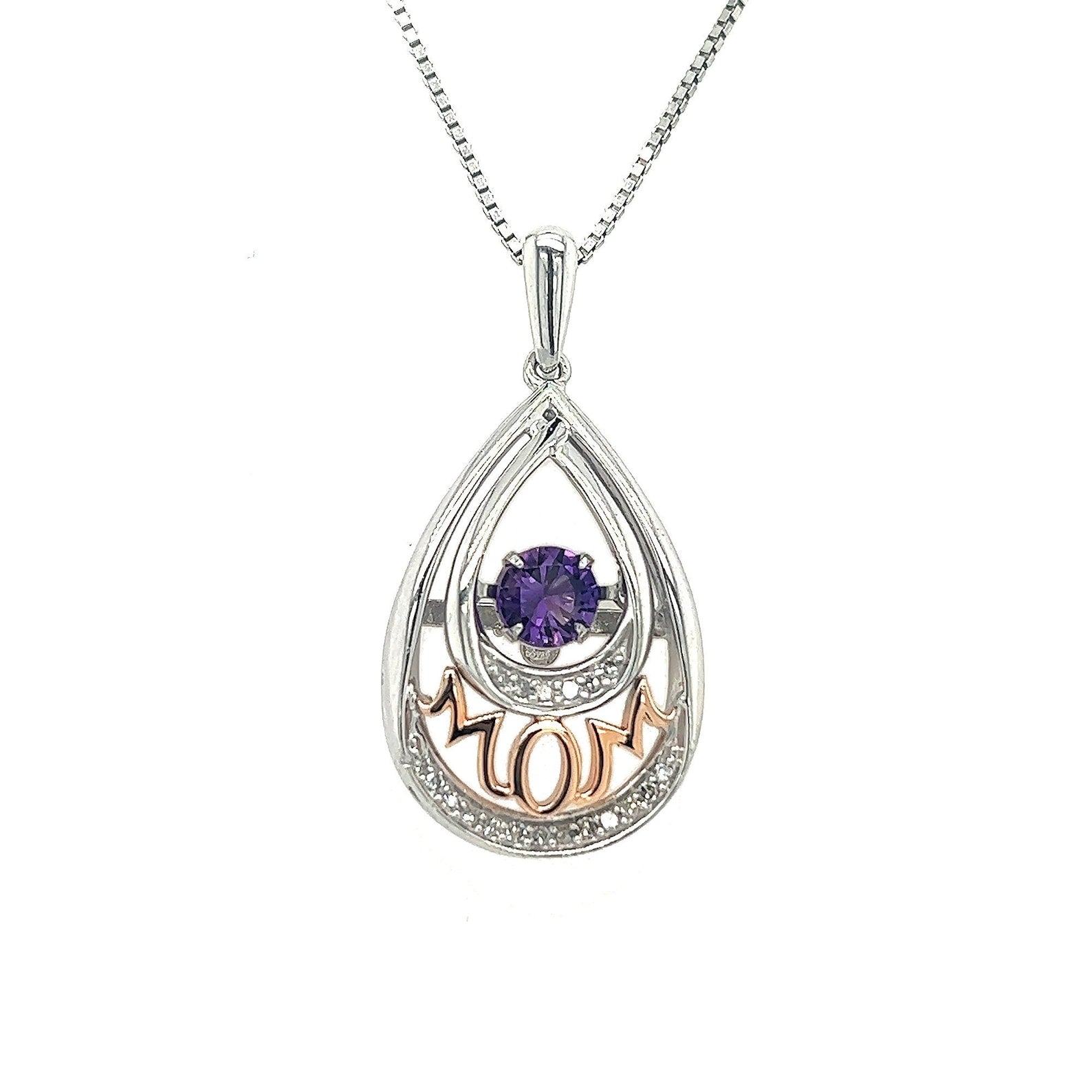 'Rocking Created Amethys' Drop 'MOM' Necklace with Diamond Accent