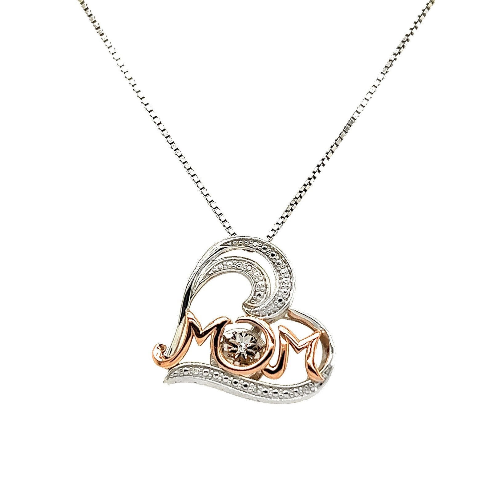 10K Rose Gold and Silver Mom Pendant with 'Rocking Diamond' Accent