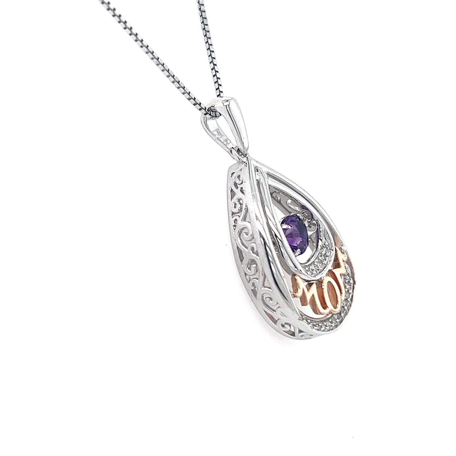 'Rocking Created Amethys' Drop 'MOM' Necklace with Diamond Accent