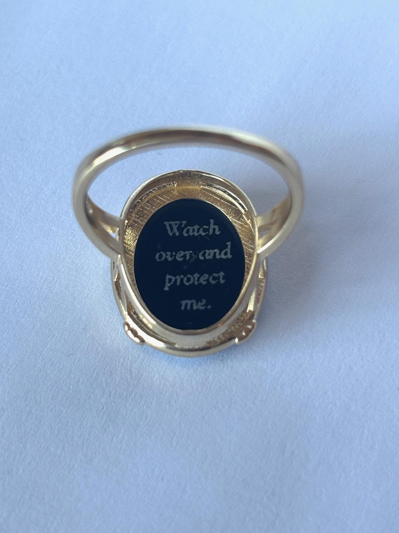 Gold Plated Silver Diamond Accent "Draped Angel Praying" Blue Agate Cameo Ring