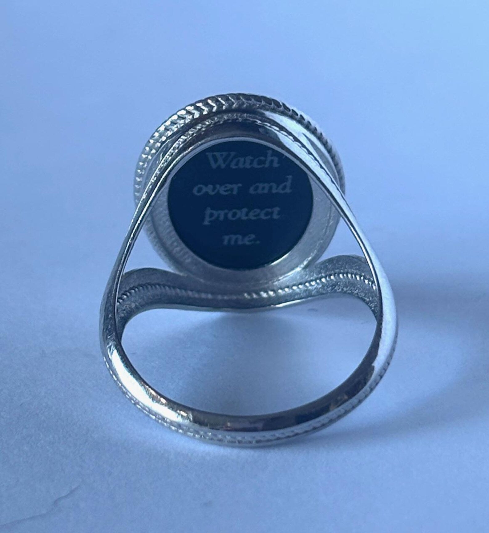Sterling Silver Diamond Accent "Draped Angel Praying" Blue Agate Cameo Ring