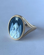 Gold Plated Silver Diamond Accent Star "Guardian Angel Praying With Star" Blue Agate Cameo Ring