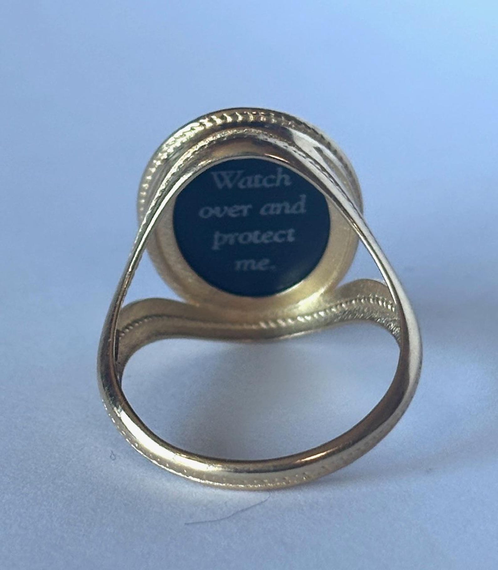 Gold Plated Silver Diamond Accent Star "Guardian Angel Praying With Star" Blue Agate Cameo Ring