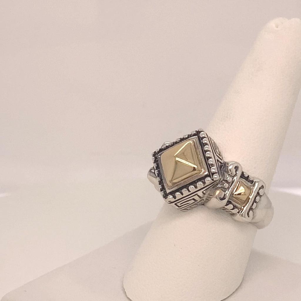 Vintage 18k Gold & Sterling Silver Geometric Ring