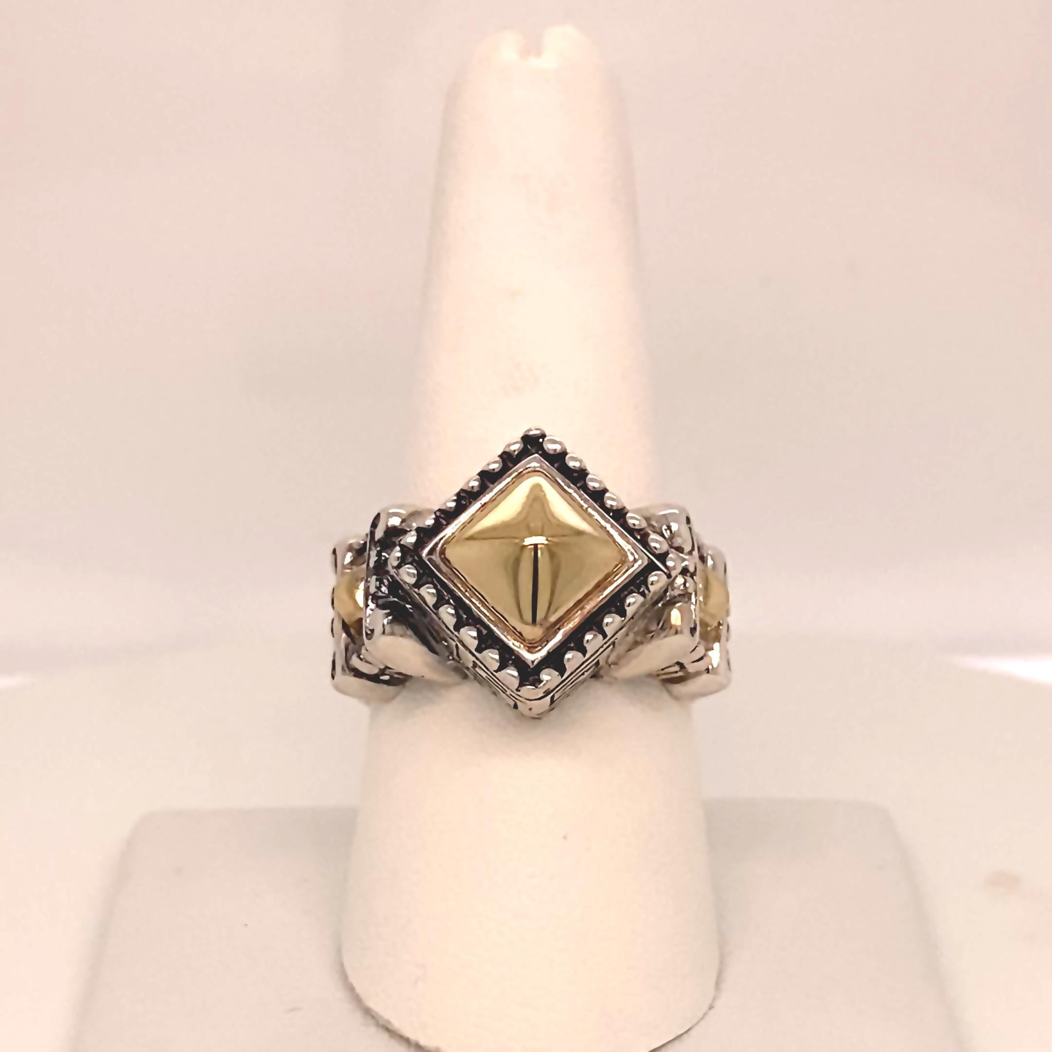 Vintage 18k Gold & Sterling Silver Geometric Ring