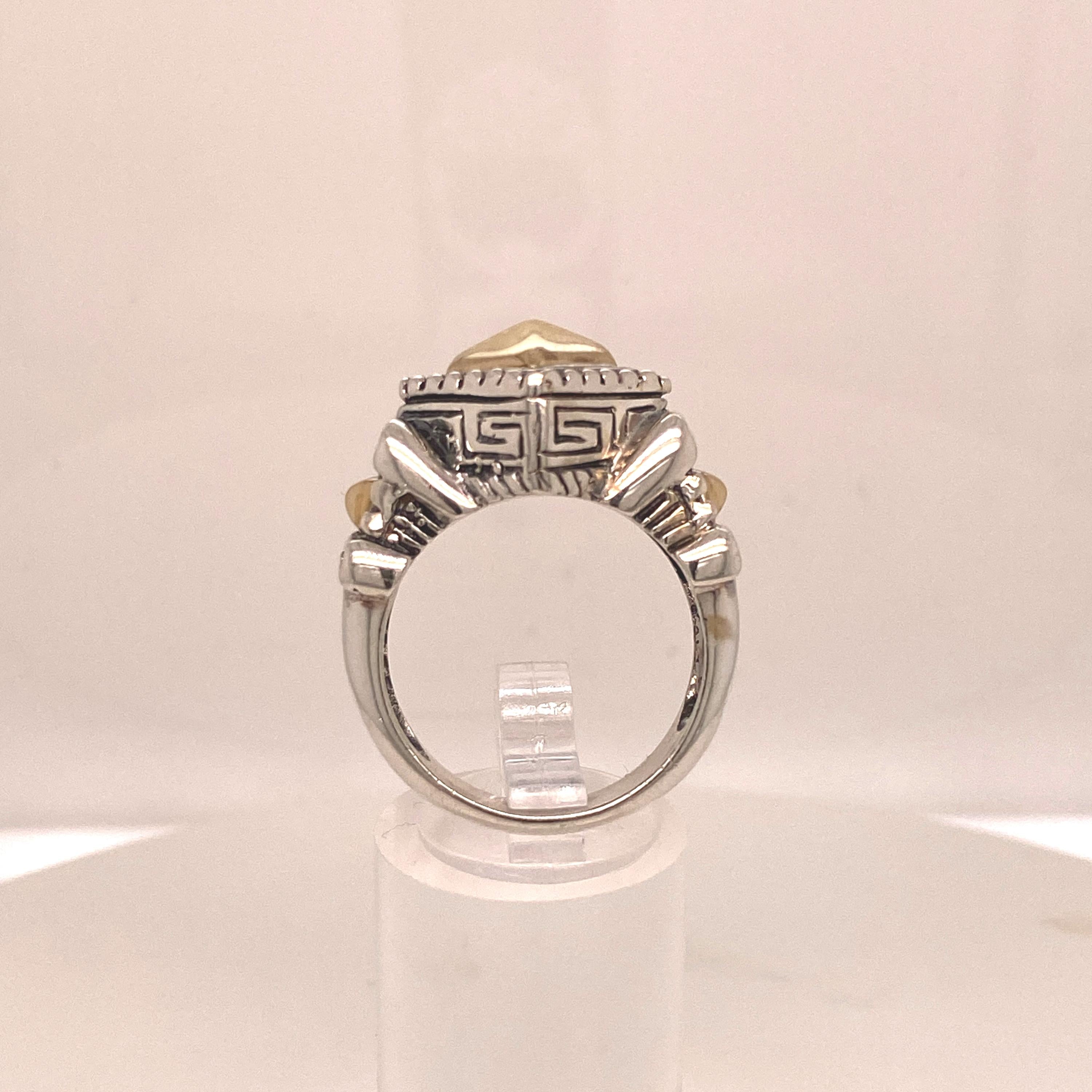 Vintage 18k Gold & Sterling Silver Geometric Ring
