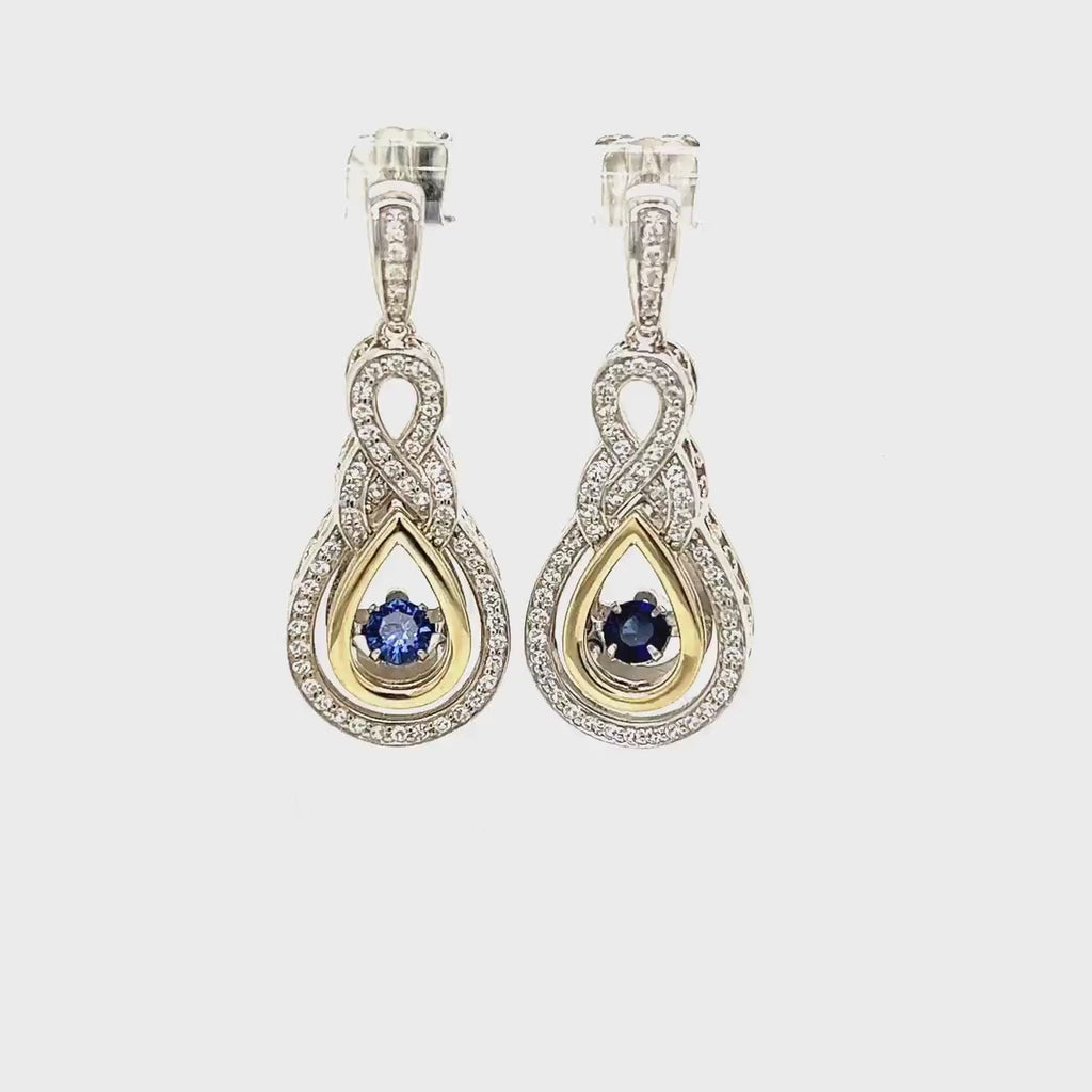 Rocking Created Blue Sapphire, Gold and Silver with White Sapphire Details Earrings