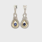 Rocking Created Blue Sapphire, Gold and Silver with White Sapphire Details Earrings