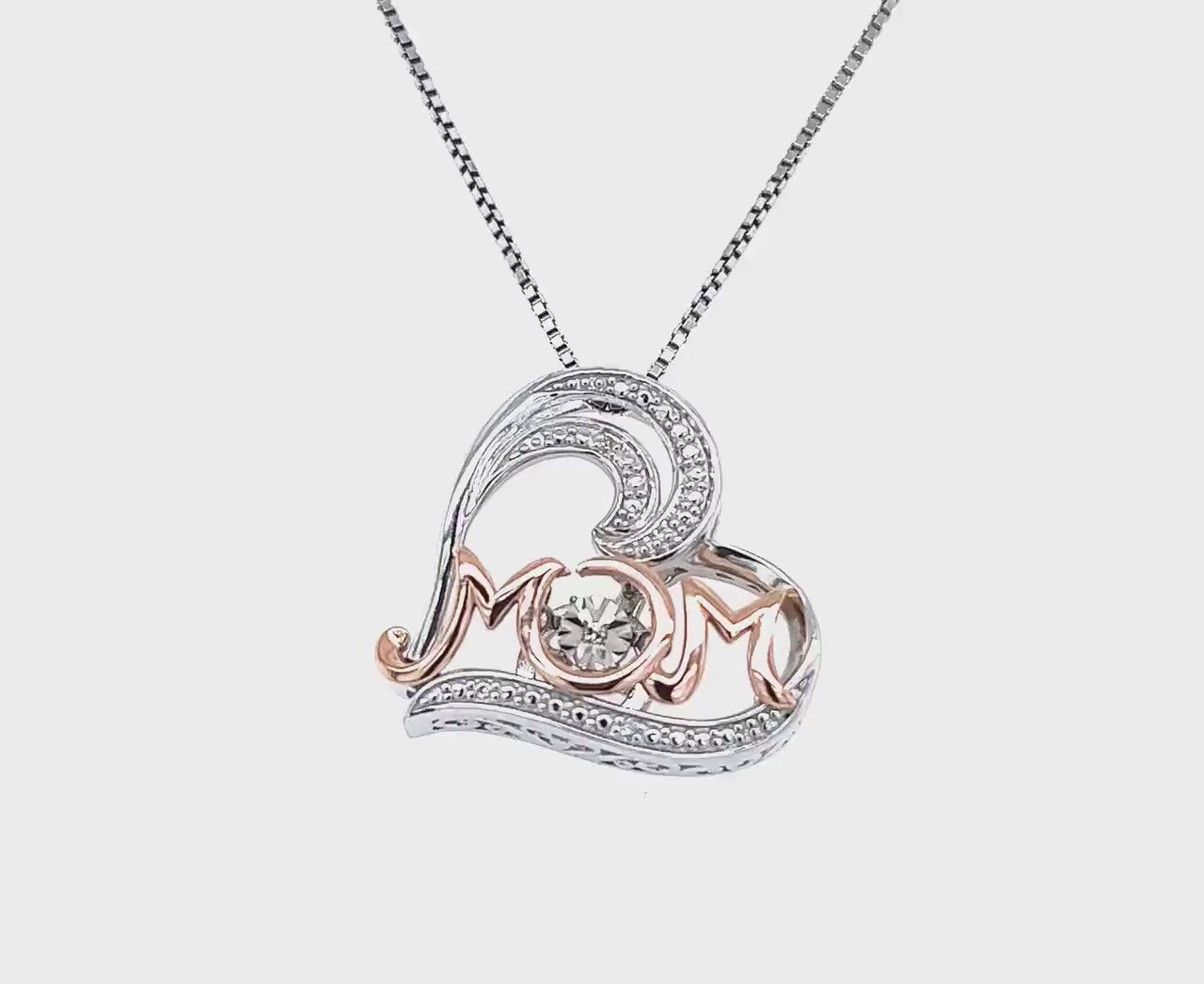 10K Rose Gold and Silver Mom Pendant with 'Rocking Diamond' Accent