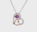 Rocking Pink Sapphire with White Sapphire Details, Double Heart Necklace