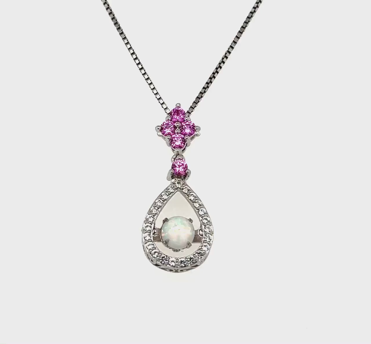 Rocking Created Opal And Pink Sapphire Accent Silver Drop Necklace