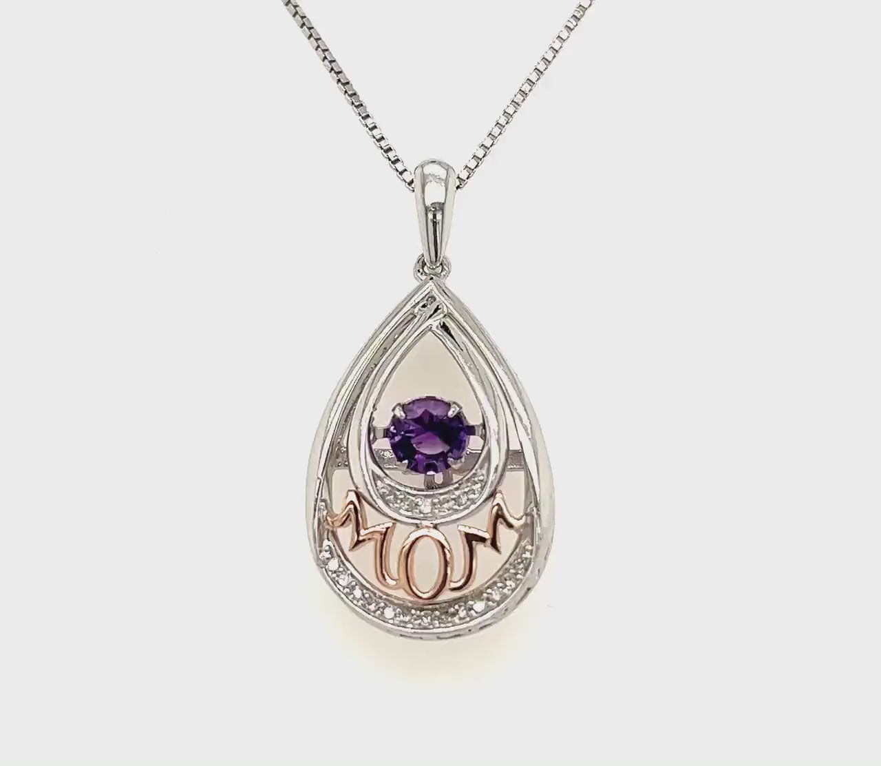 Mom | Rocking Created Amethys, Diamond Accent Drop Necklace