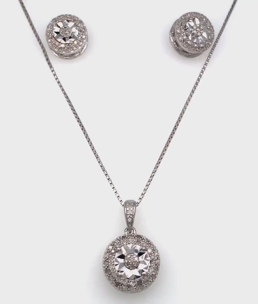 Diamonds and Silver with a Special Miracle Setting Earring and Necklace Set