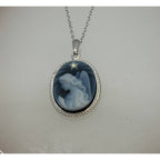Silver and Diamond Accent Star "Praying Angel" 925 Blue Agate Cameo Pendant