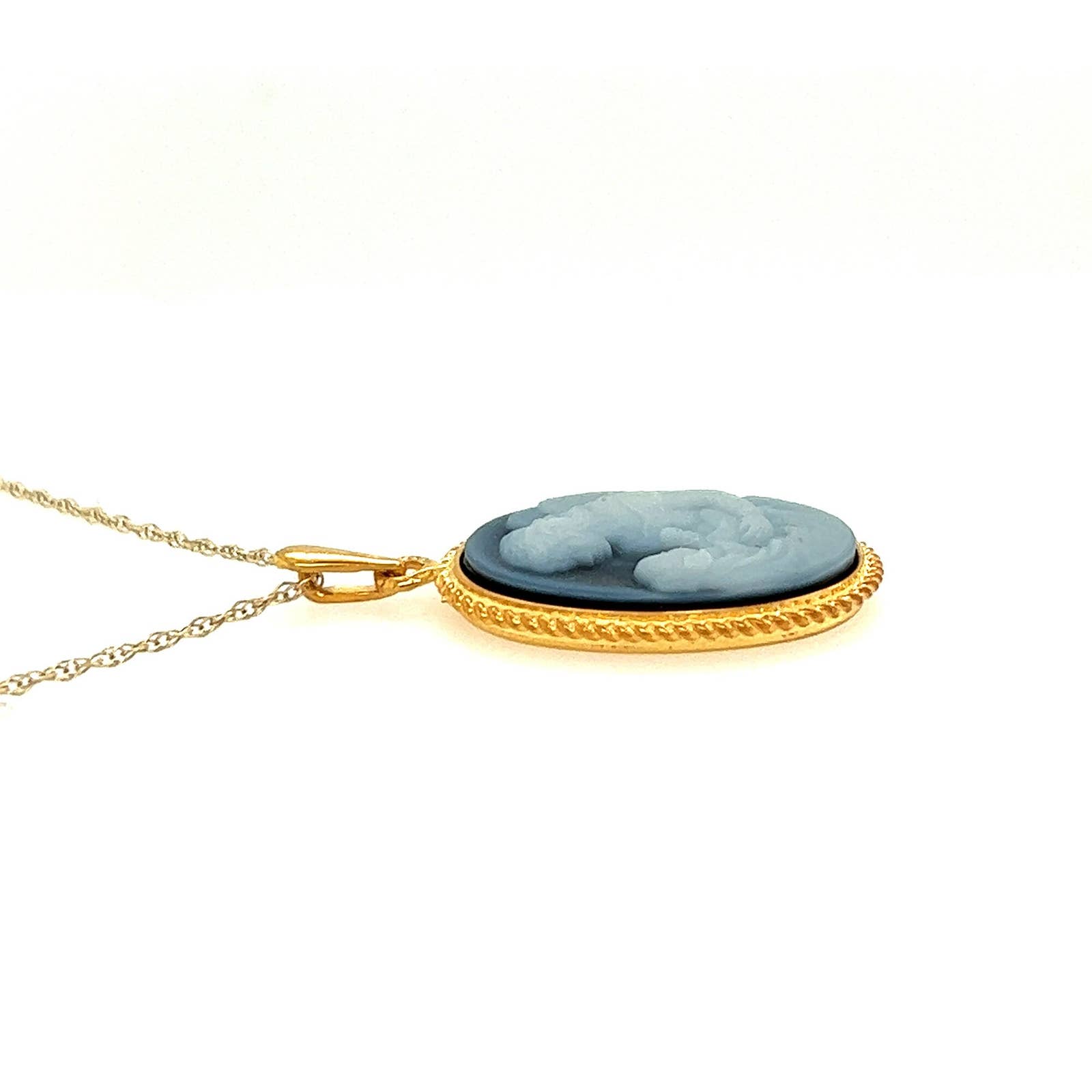 Diamond Accent 18K Gold Plated "Angel Holding Baby" Blue Agate Cameo Pendant