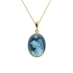 14K Gold "Praying Angel" With Diamond Accent Blue Agate Cameo Pendant