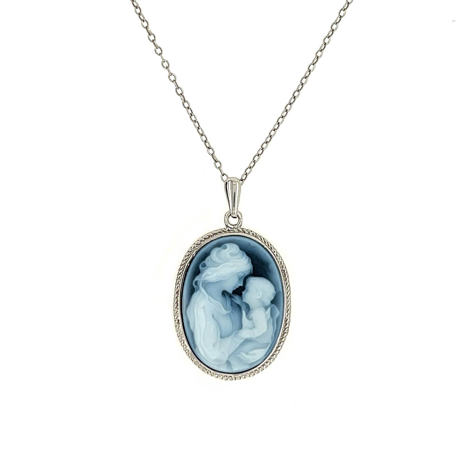 Silver Blue Agate "Mother Holding Child" Cameo