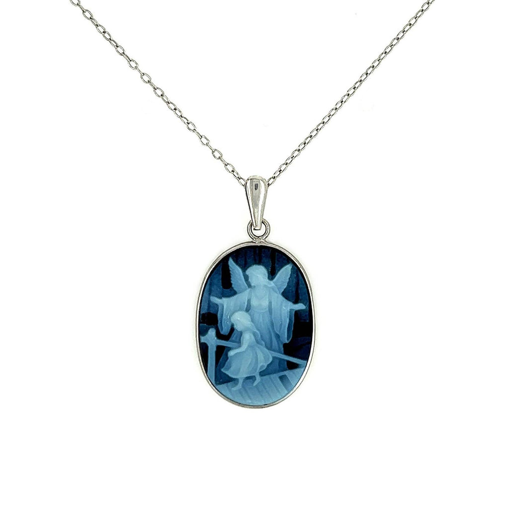 Silver and Blue Agate "Watch My Child Grow" Cameo Pendant