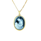 Diamond Accent 18K Gold Plated "Angel Holding Baby" Blue Agate Cameo Pendant