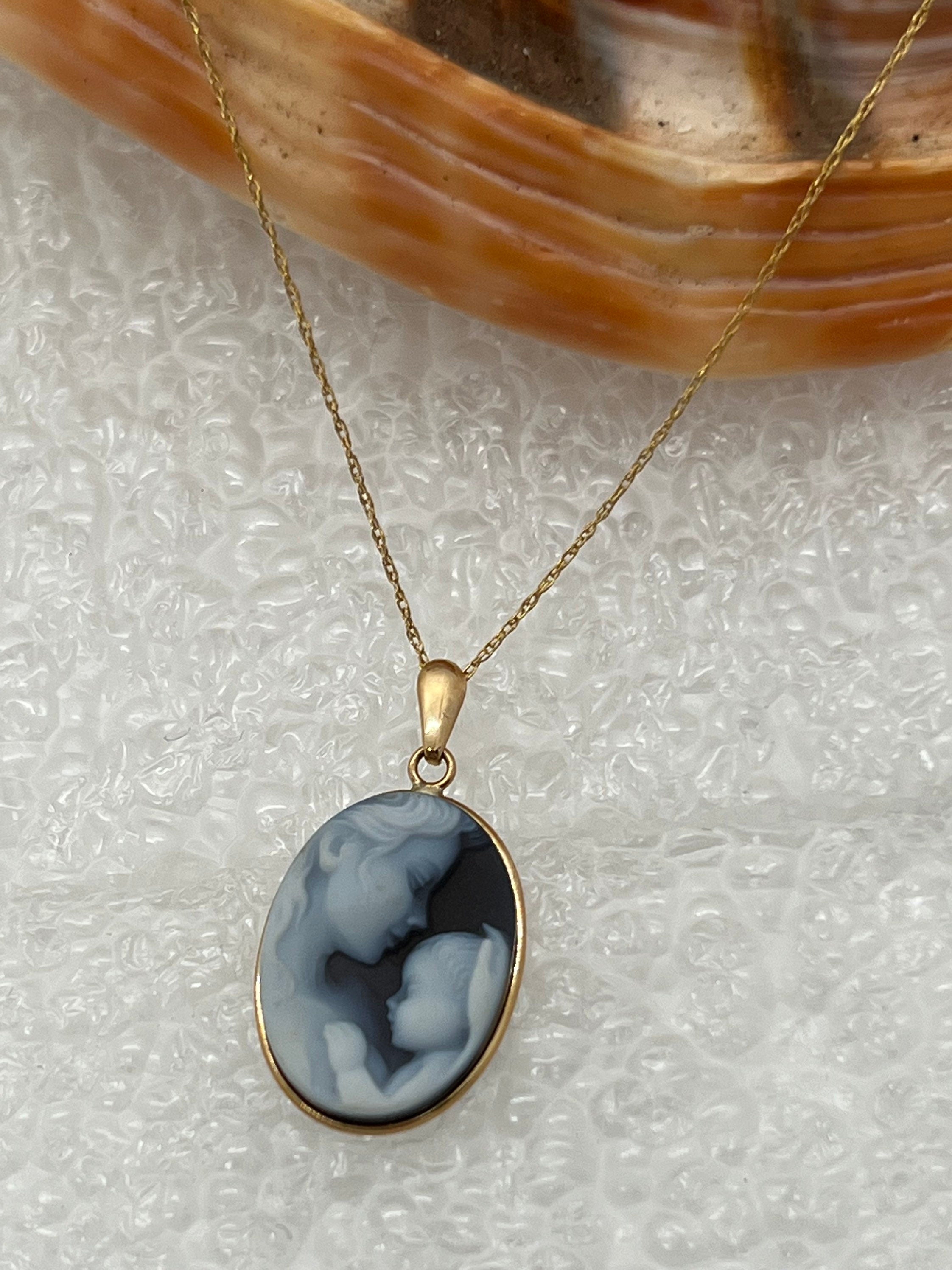 14K Gold "Heaven’s Gift" Blue Agate Cameo Pendant