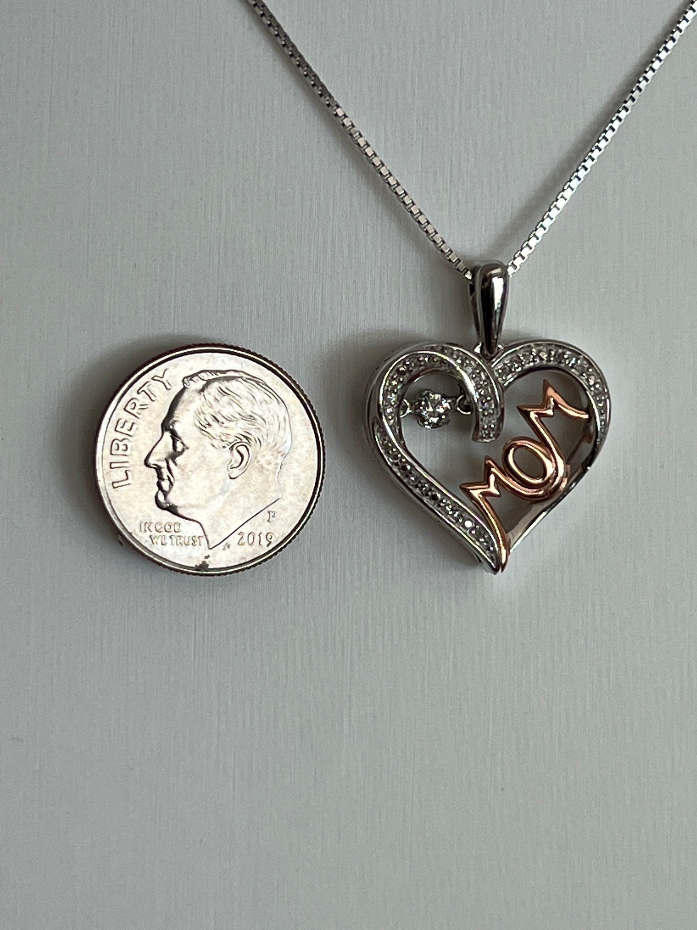 10K Rose Gold and Silver Mom Pendant with 'Rocking Diamond' Accent