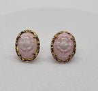 14K Gold "Flower" Pink Cameo Stud Earrings Made in Italy