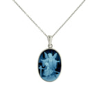 925 Sterling Silver and Blue Agate "Watch My Child Grow" Cameo With 18" Sterling Silver Rolo Necklace