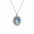 925 Sterling Silver "Angel" Blue Agate Cameo Pendant with Filigree Detail and Sterling Silver 18" box Chain.