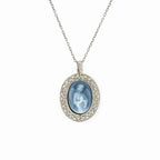 925 Sterling Silver "Angel" Blue Agate Cameo Pendant with Filigree Detail and Sterling Silver 18" box Chain.