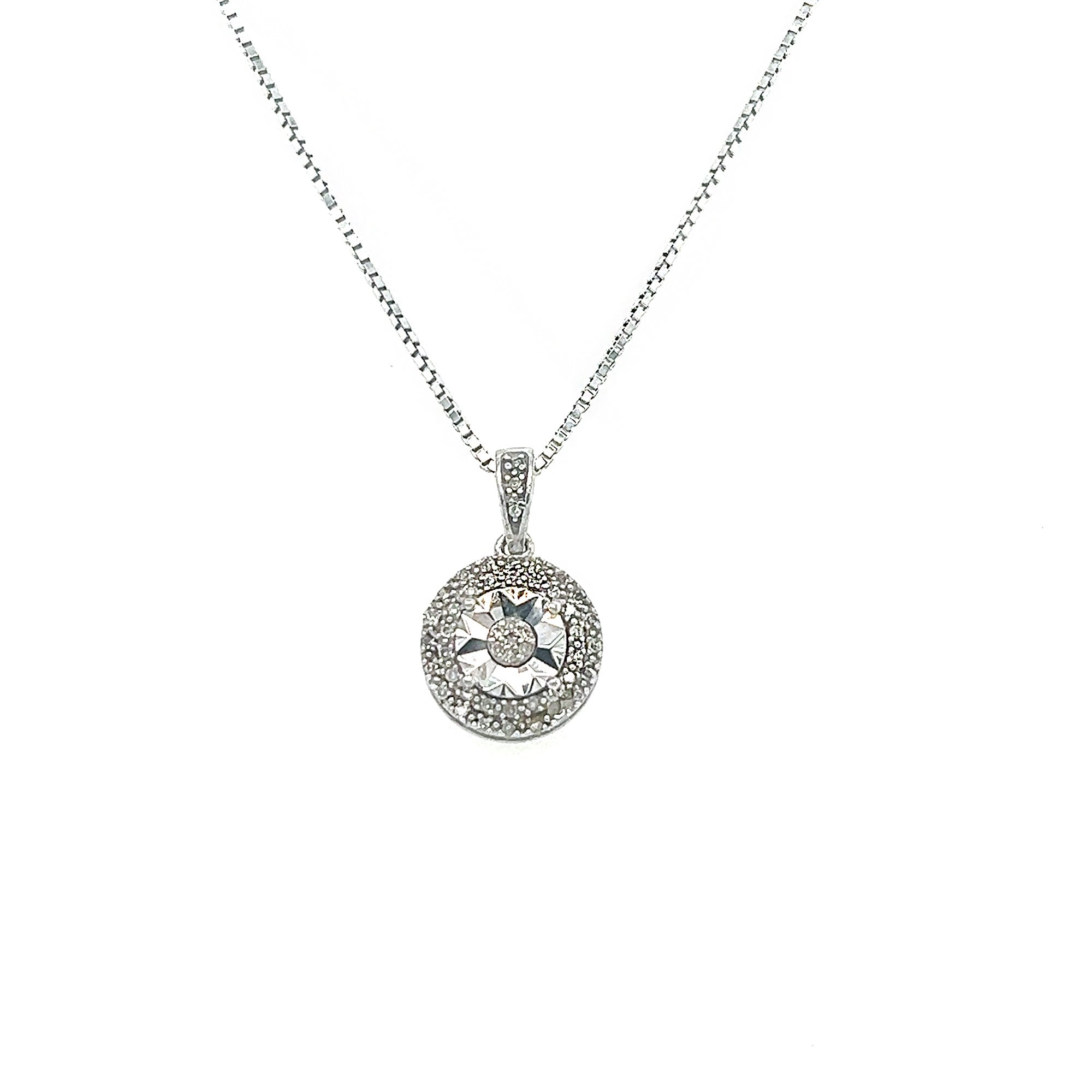 Diamonds and Silver with a Special Miracle Setting Earring and Necklace Set