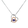Rocking Amethyst  with White Sapphire Details, Double Heart Necklace