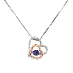 Rocking Amethyst  with White Sapphire Details, Double Heart Necklace