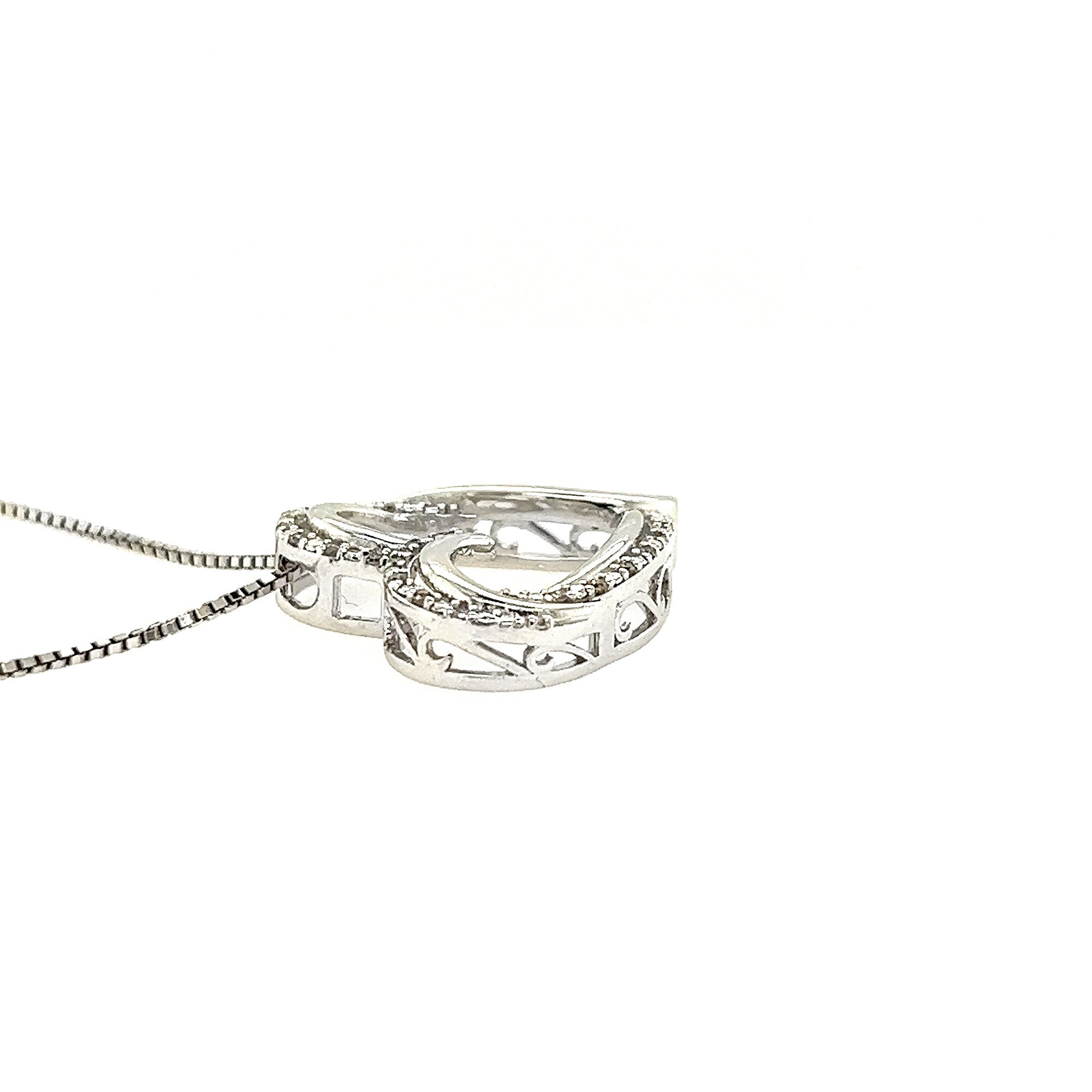925 Sterling Silver With Black Diamonds Open Heart Pendant