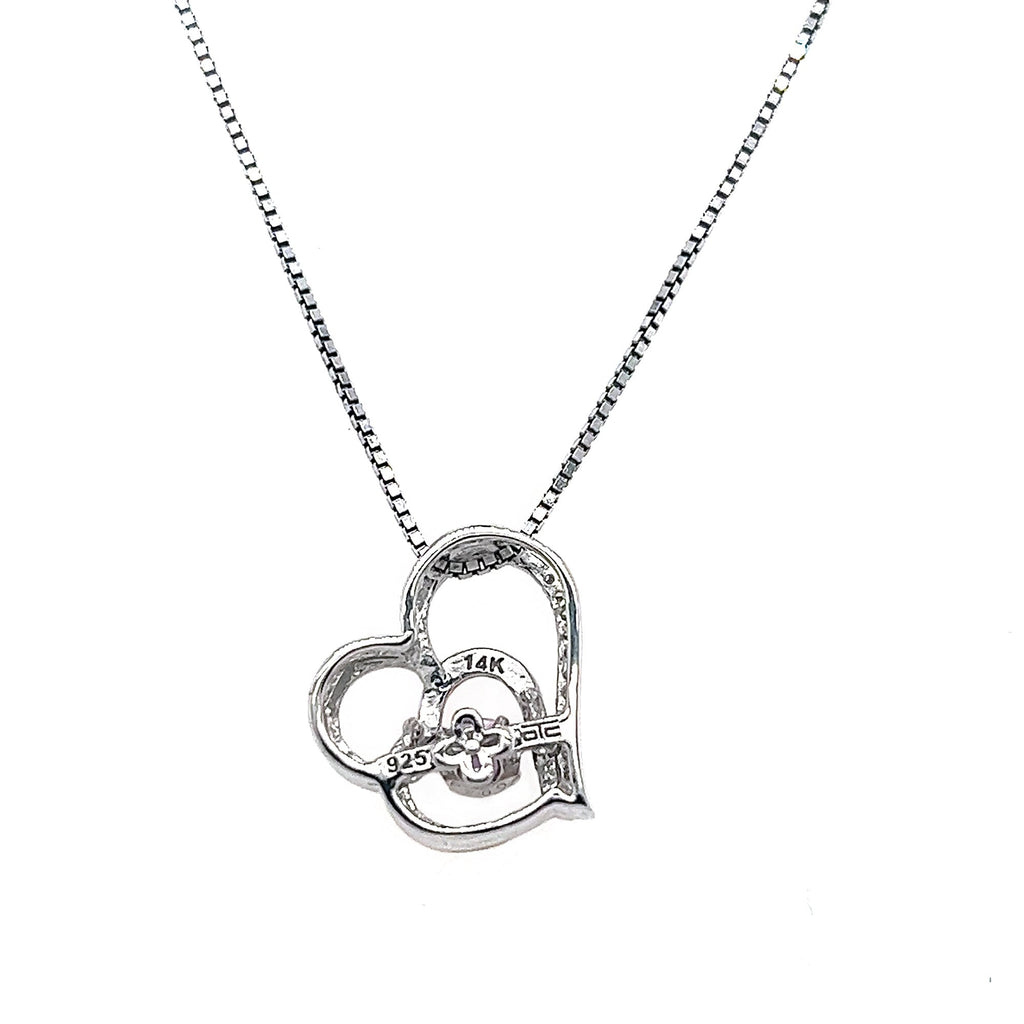 Rocking Amethyst  with White Sapphire Details, Double Heart Necklace