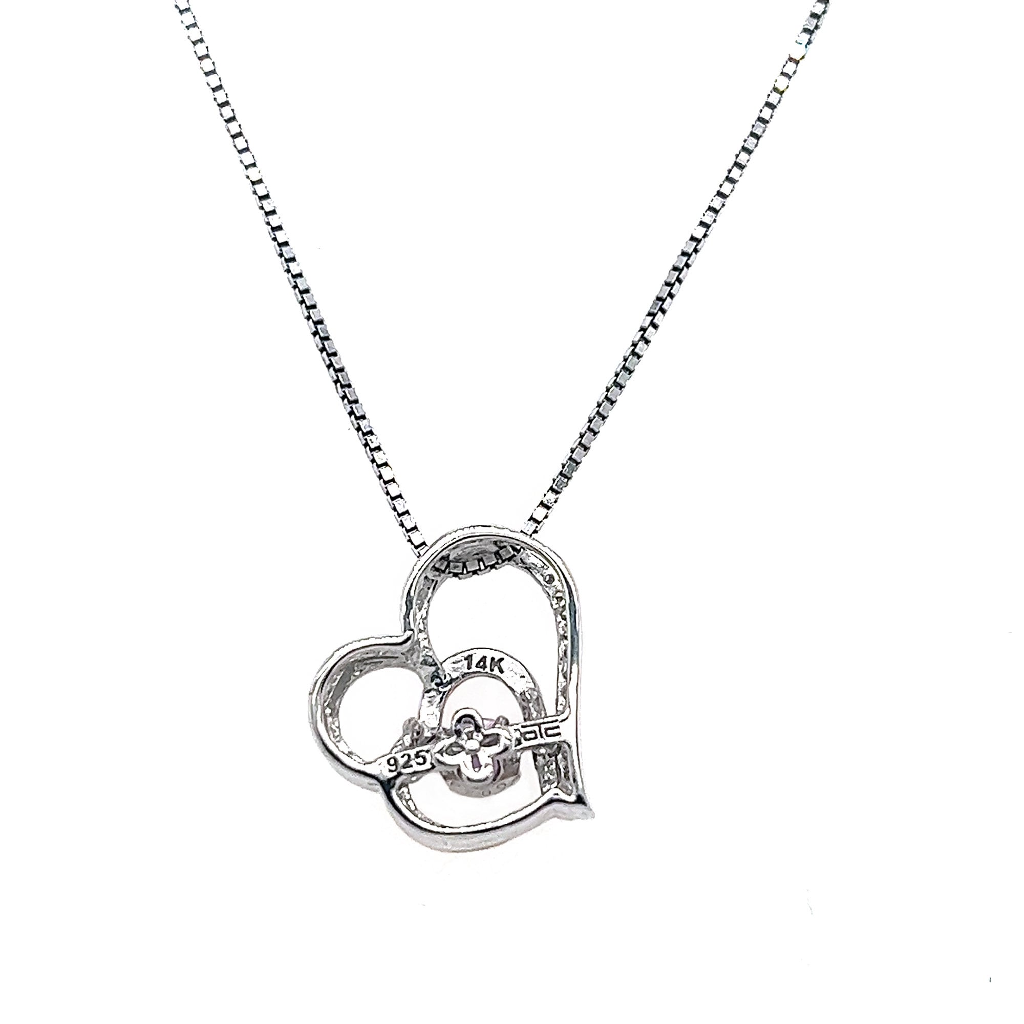 Rocking Amethyst  with White Sapphire Details, Double Heart Necklace