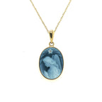 14K Yellow Gold Diamond Accent "Praying Angel Upon A Star" Blue Agate Cameo Pendant
