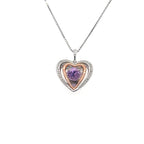 10K Gold Two-Tone Heart Pendant with Rocking Amethyst and Diamond Detail – Unique Showstopper with Sterling Silver Chain