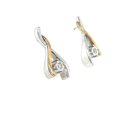 10kt Gold And Silver Diamond Earrings