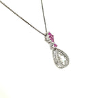 Rocking Created Opal And Pink Sapphire Accent Silver Drop Necklace